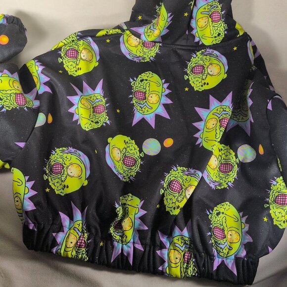 Rick & Morty Sweater Hoodie Full Zip Crop Women XL Black Pickle Space Adult Swim - Picture 15 of 15